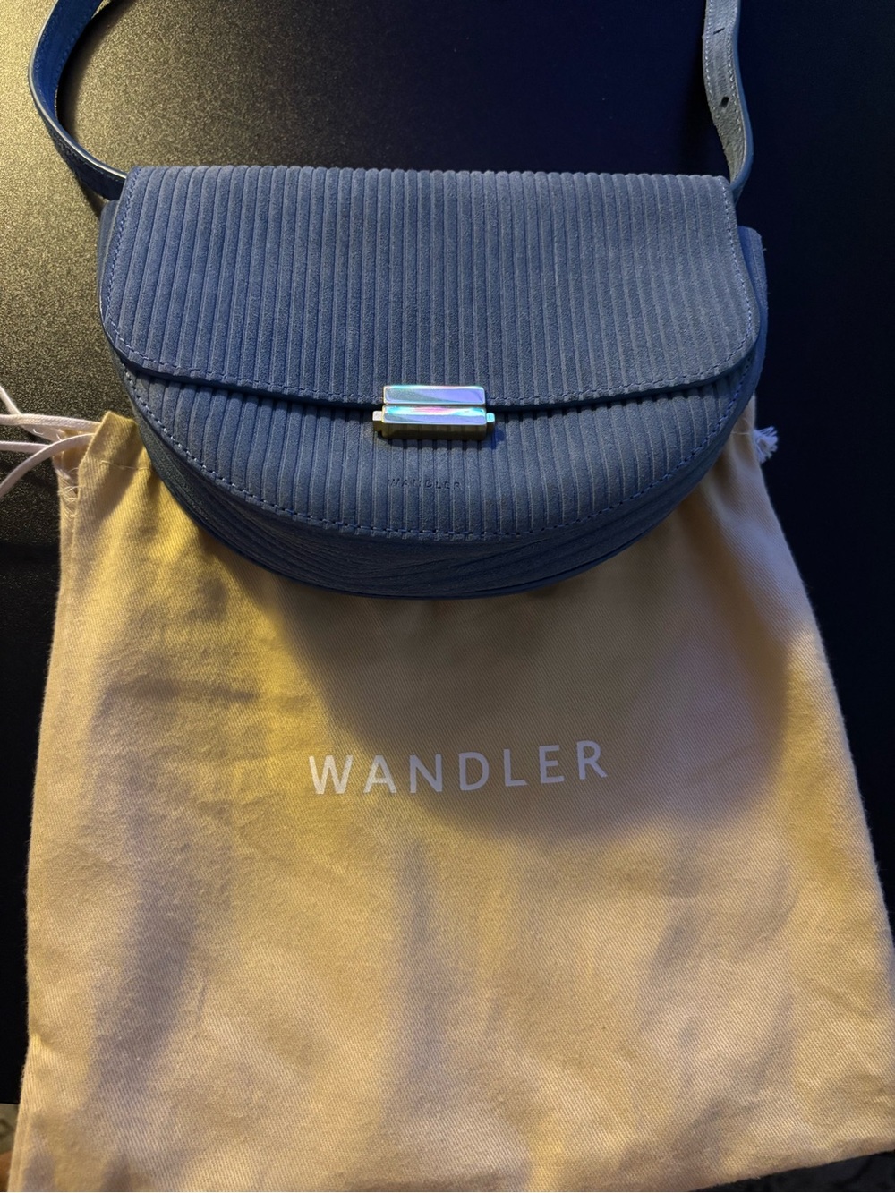Wandler Navy Ribbed Leather Crossbody Bag